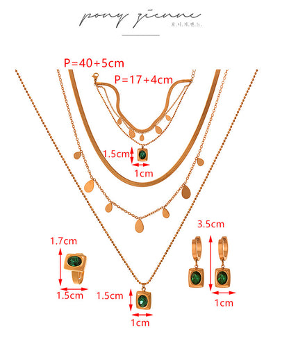 Emerald Diamond Earring Bracelet Ring Necklace Set