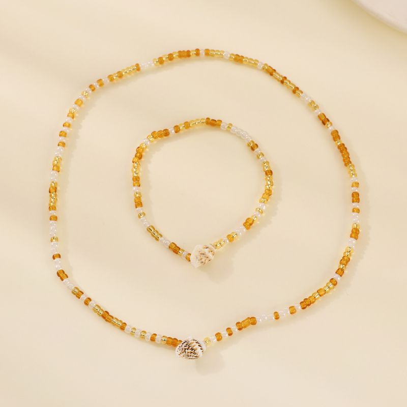 Rice Bead Conch Ocean Necklace & Bracelet Set