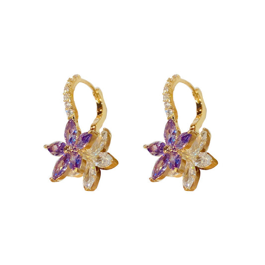 Wink of Wildflower – Purple Zircon Earrings with Thick Gold Plating