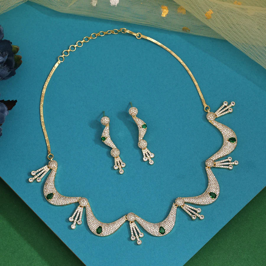 Emerald Drop American Diamond Necklace Set