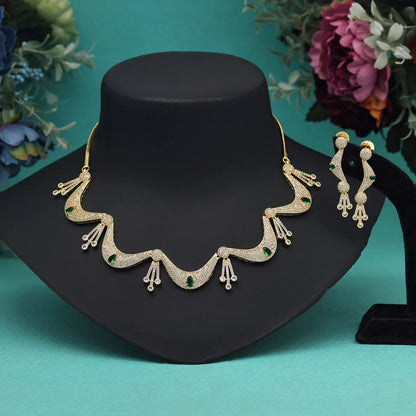 Emerald Drop American Diamond Necklace Set