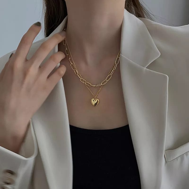 Cubin Chain Layered Heart Neckpiece