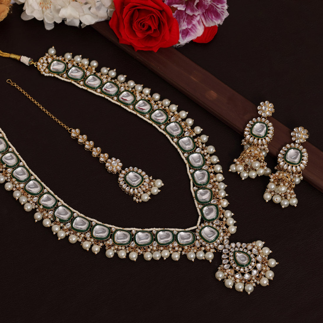 Aarah Long Statement Kundan Necklace Set