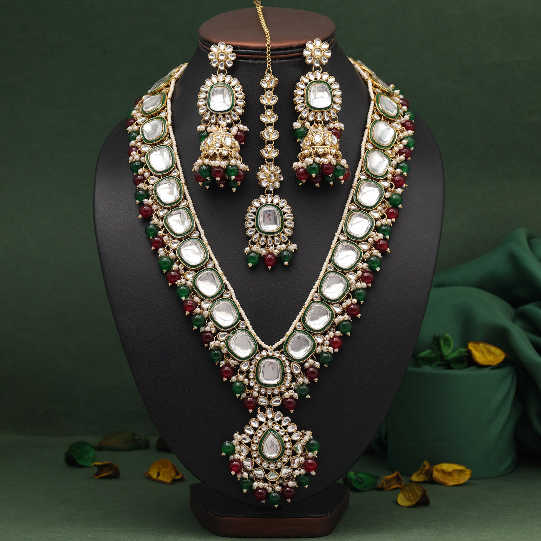 Aarah Long Statement Kundan Necklace Set