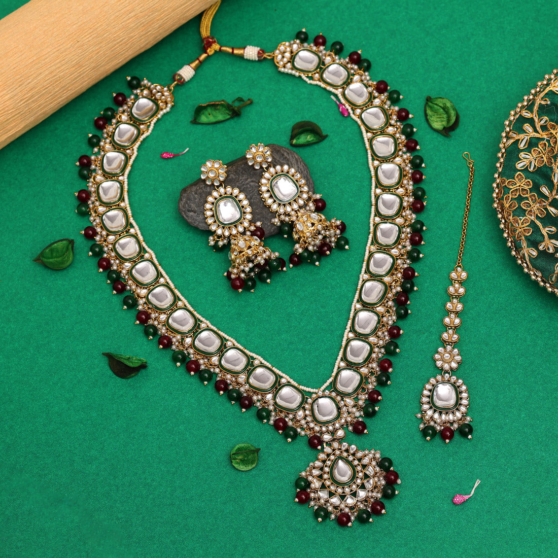 Aarah Long Statement Kundan Necklace Set