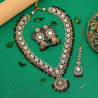 Aarah Long Statement Kundan Necklace Set