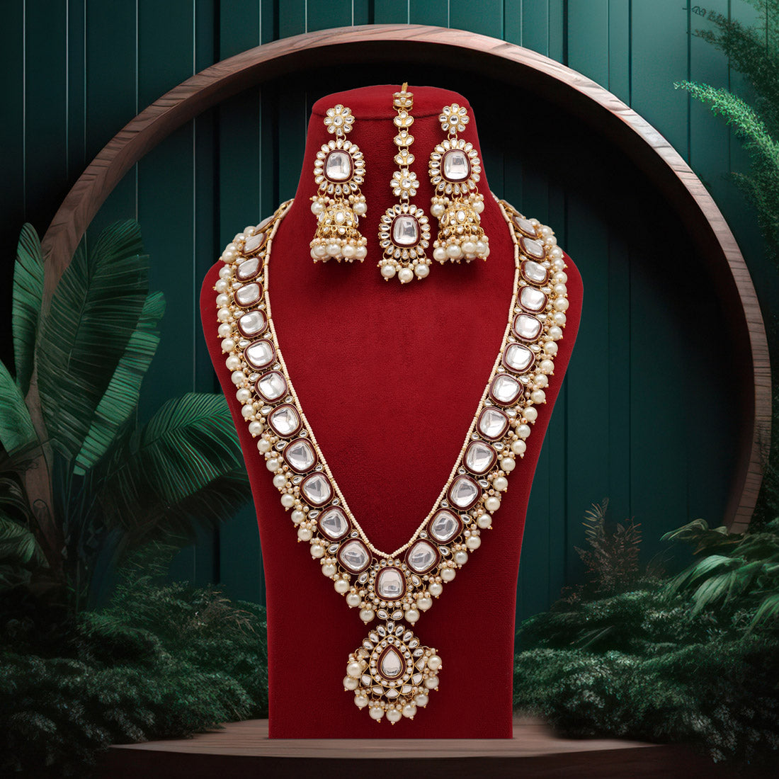 Aarah Long Statement Kundan Necklace Set