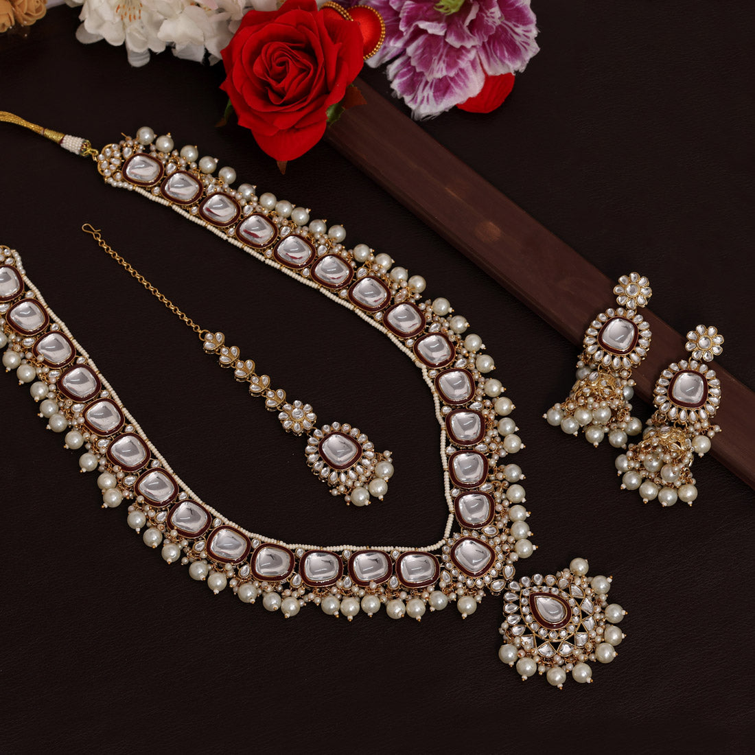 Aarah Long Statement Kundan Necklace Set