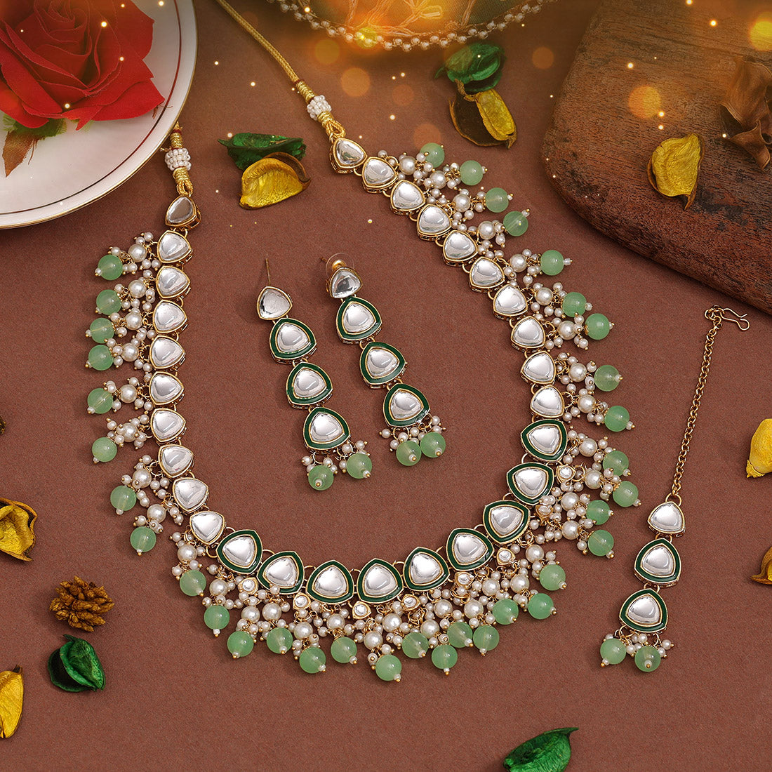 Jivaah Long Statement Kundan Necklace Set