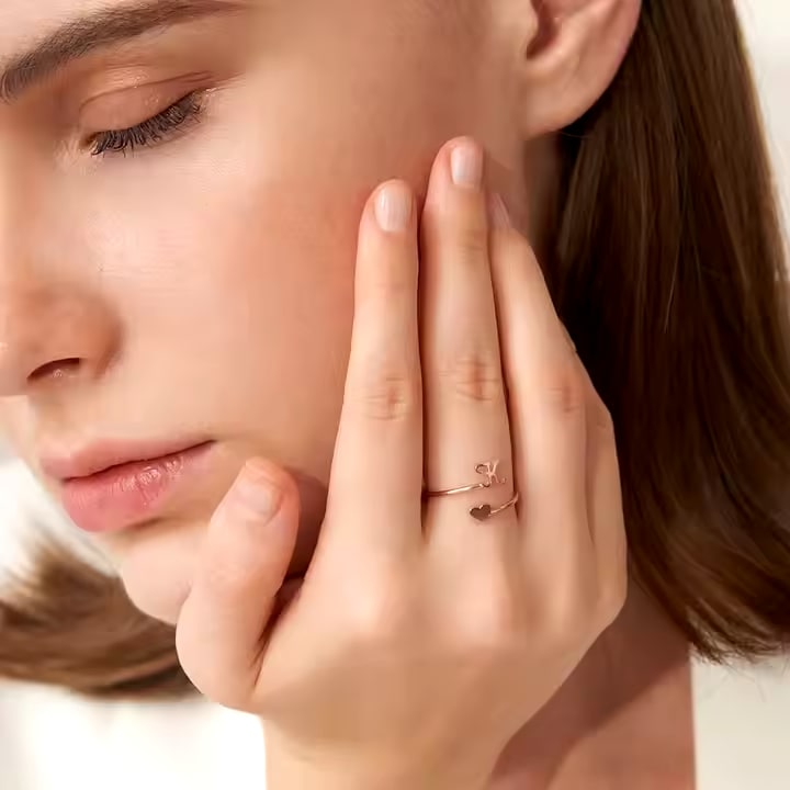 Heart 26 Letter Alphabet Open Ring