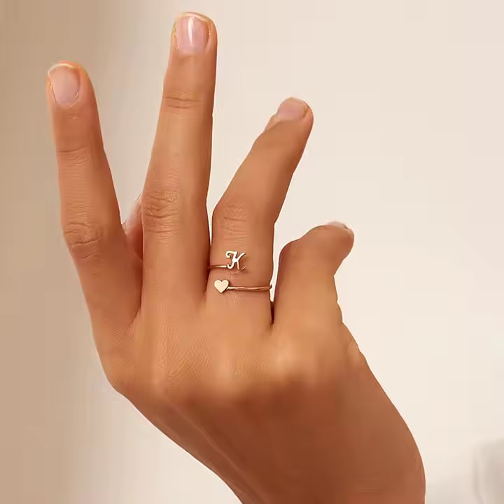 Heart 26 Letter Alphabet Open Ring