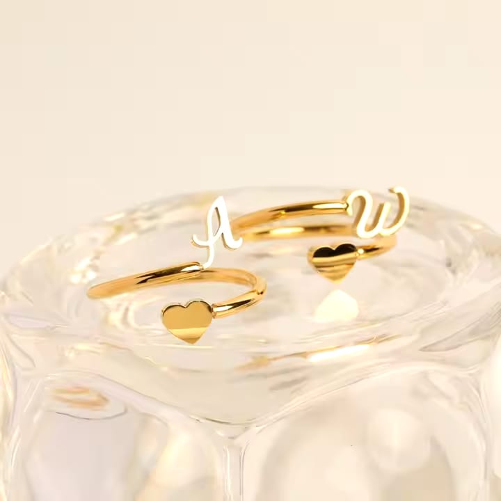 Heart 26 Letter Alphabet Open Ring