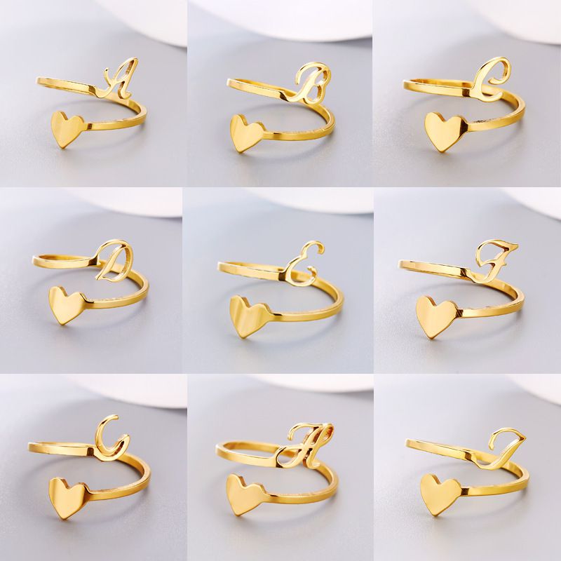 Heart 26 Letter Alphabet Open Ring