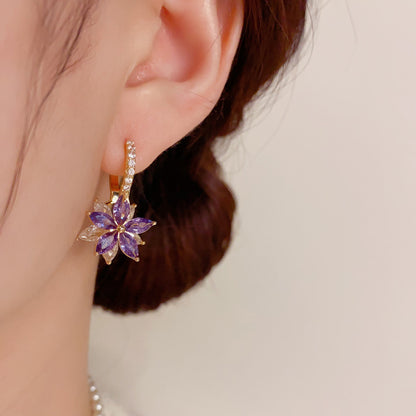 Wink of Wildflower – Purple Zircon Earrings with Thick Gold Plating