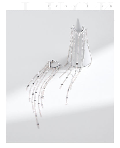 Long Tassel Hoop 925 Sterling Silver Earrings