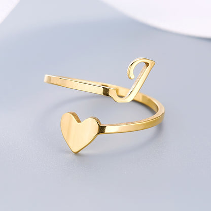 Heart 26 Letter Alphabet Open Ring