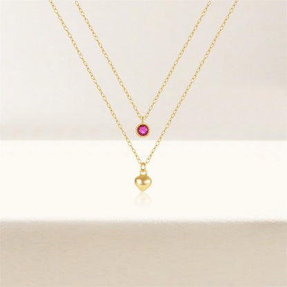 Heart of Diamond Ruby Necklace ( S925 Sterling Silver )