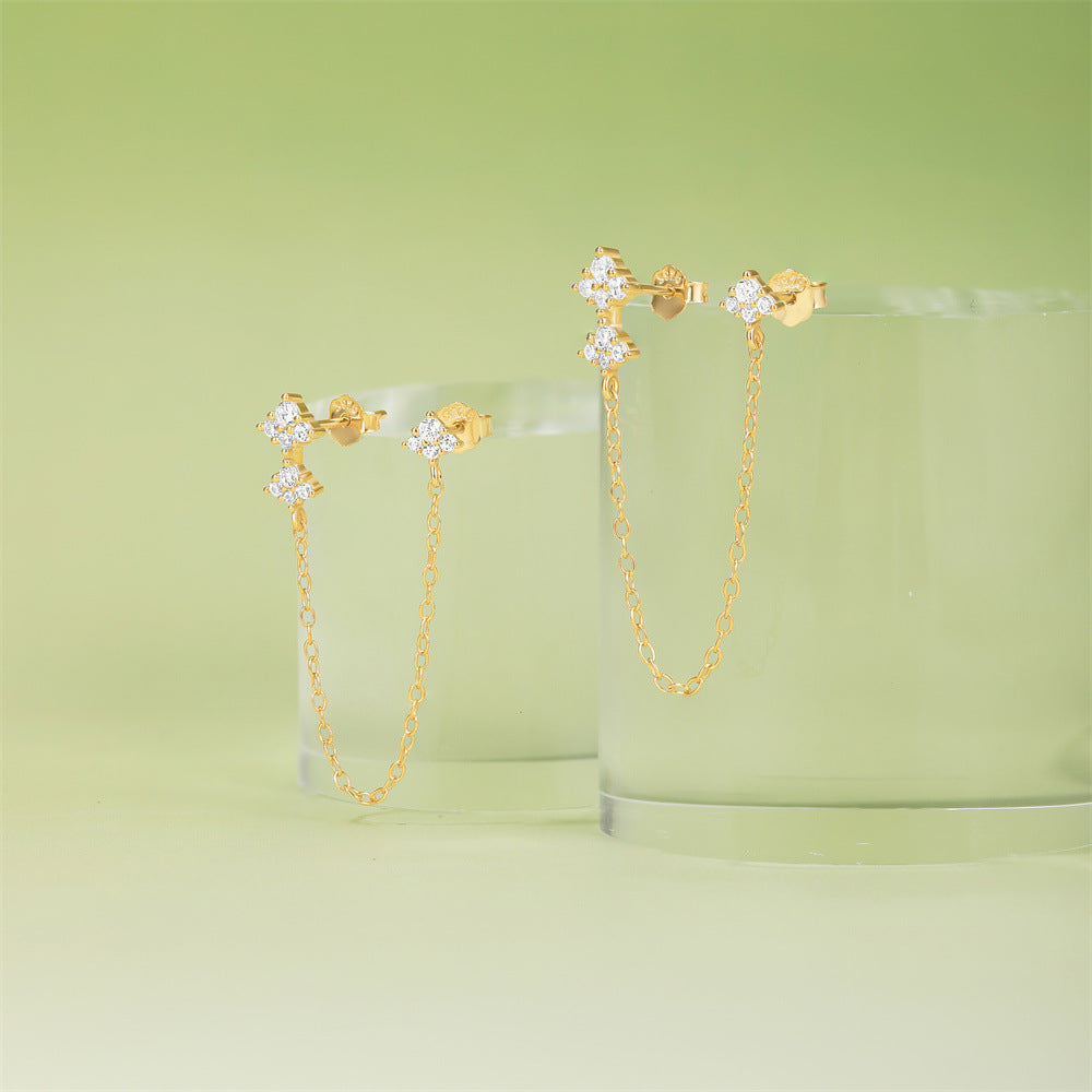 Diamond Geometric 925 Sterling Silver Earrings