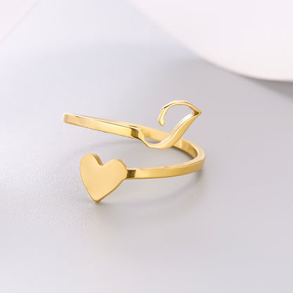 Heart 26 Letter Alphabet Open Ring