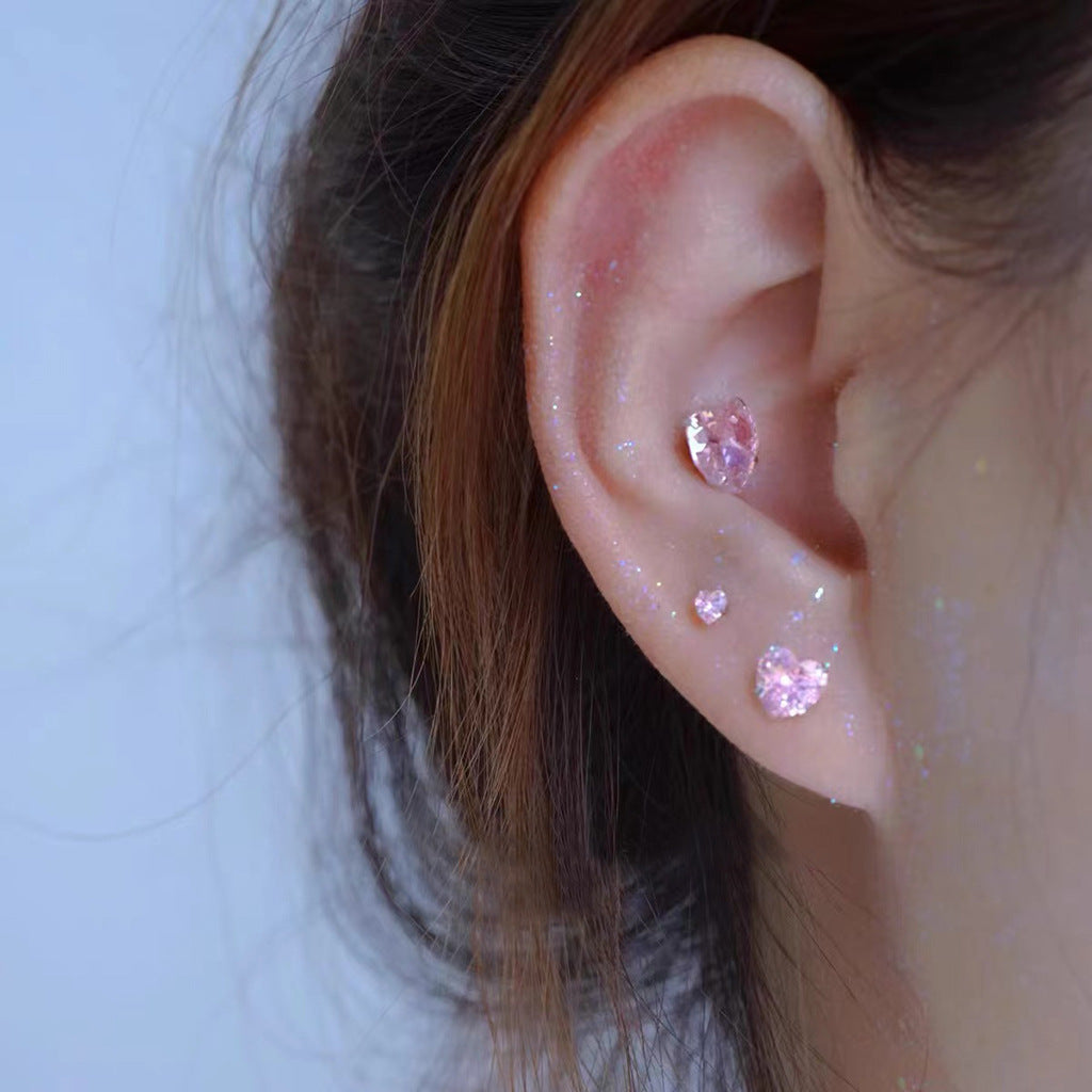 Pink Heart 925 Sterling Silver Earrings