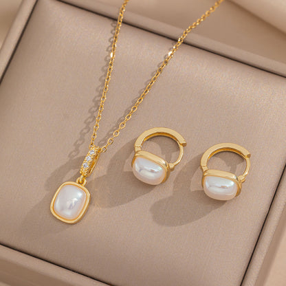 Pearl Square Hoop Necklace Set
