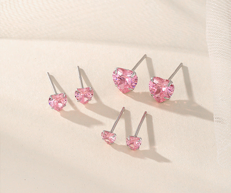 Pink Heart 925 Sterling Silver Earrings