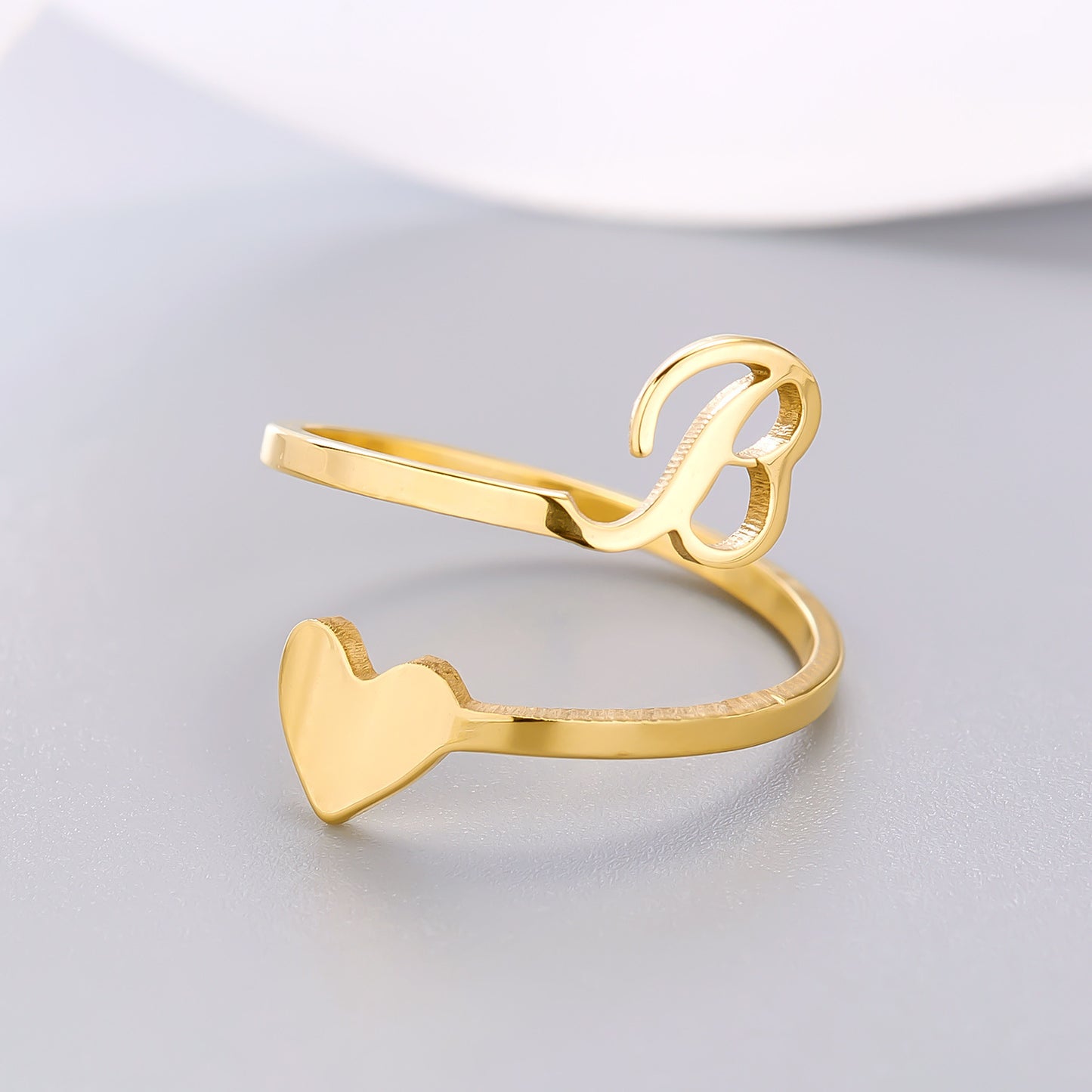 Heart 26 Letter Alphabet Open Ring