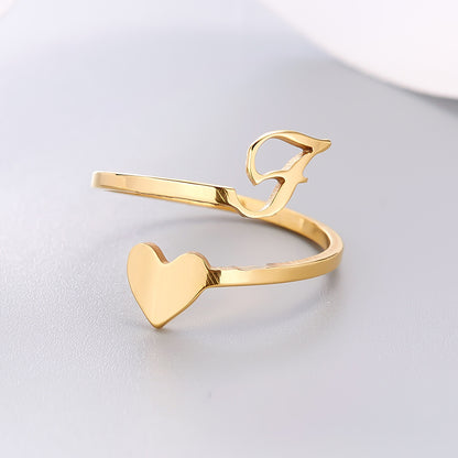 Heart 26 Letter Alphabet Open Ring
