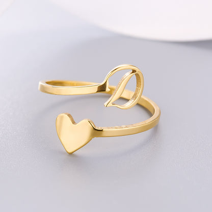 Heart 26 Letter Alphabet Open Ring