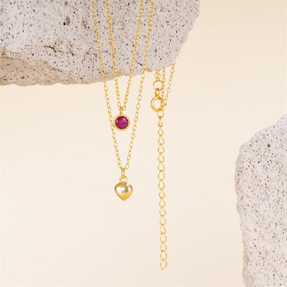 Heart of Diamond Ruby Necklace ( S925 Sterling Silver )
