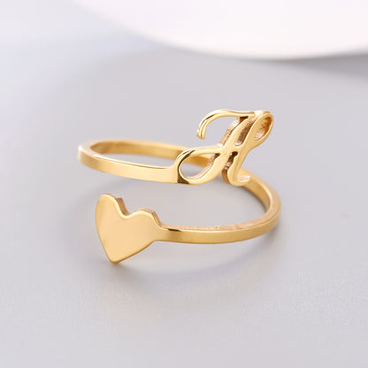 Heart 26 Letter Alphabet Open Ring