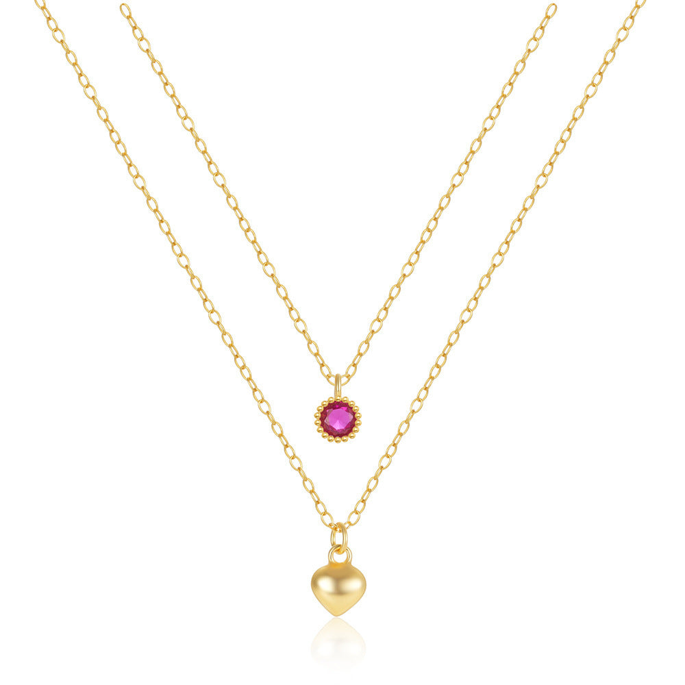 Heart of Diamond Ruby Necklace ( S925 Sterling Silver )