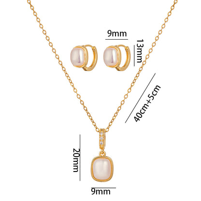 Pearl Square Hoop Necklace Set