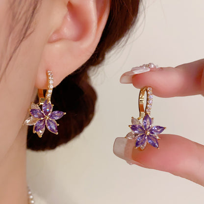 Wink of Wildflower – Purple Zircon Earrings with Thick Gold Plating