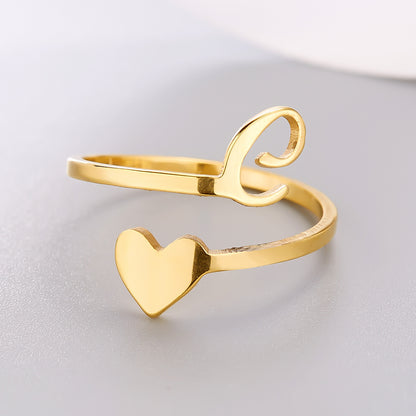 Heart 26 Letter Alphabet Open Ring