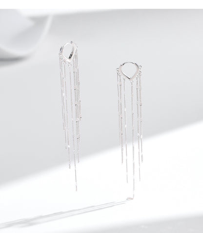 Long Tassel Hoop 925 Sterling Silver Earrings