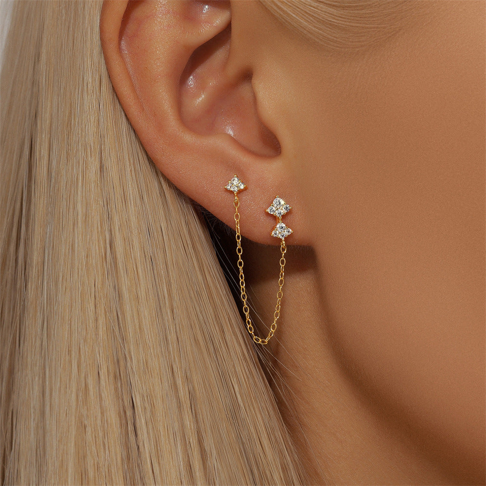 Diamond Geometric 925 Sterling Silver Earrings