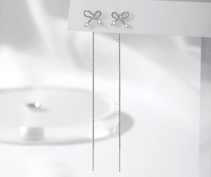 Bow Platinum Diamond 925 Sterling Silver Earrings