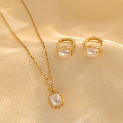 Pearl Square Hoop Necklace Set