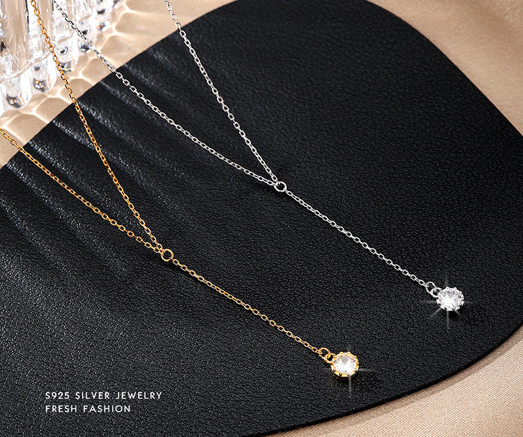 Diamond Y Shape S925 Sterling Silver Necklace