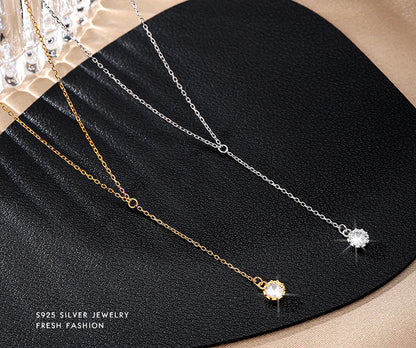 Diamond Y Shape S925 Sterling Silver Necklace