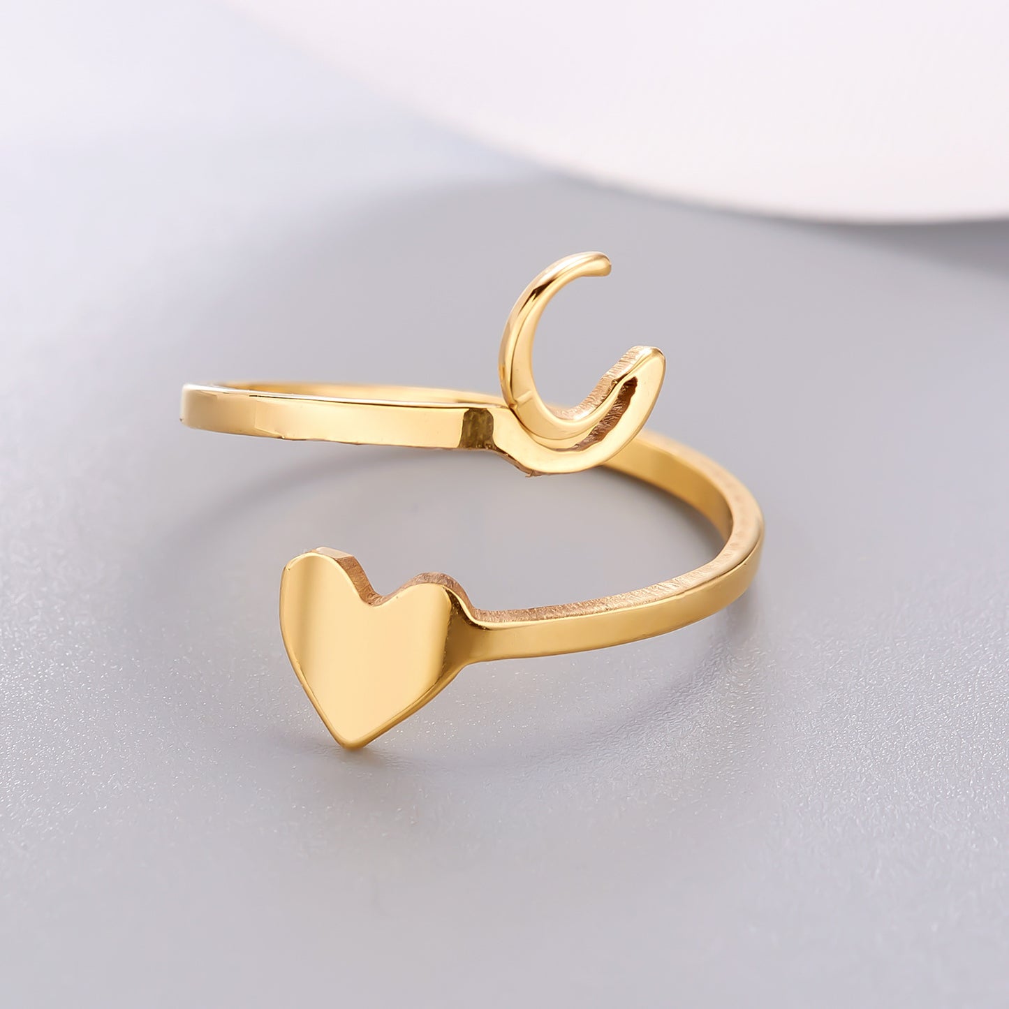Heart 26 Letter Alphabet Open Ring