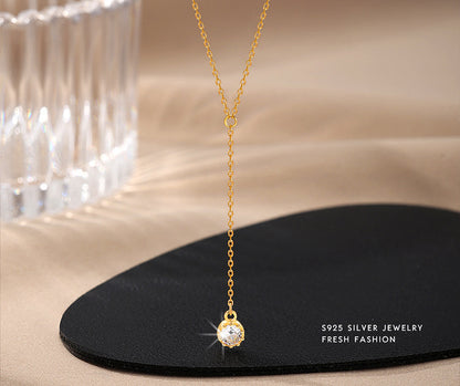 Diamond Y Shape S925 Sterling Silver Necklace