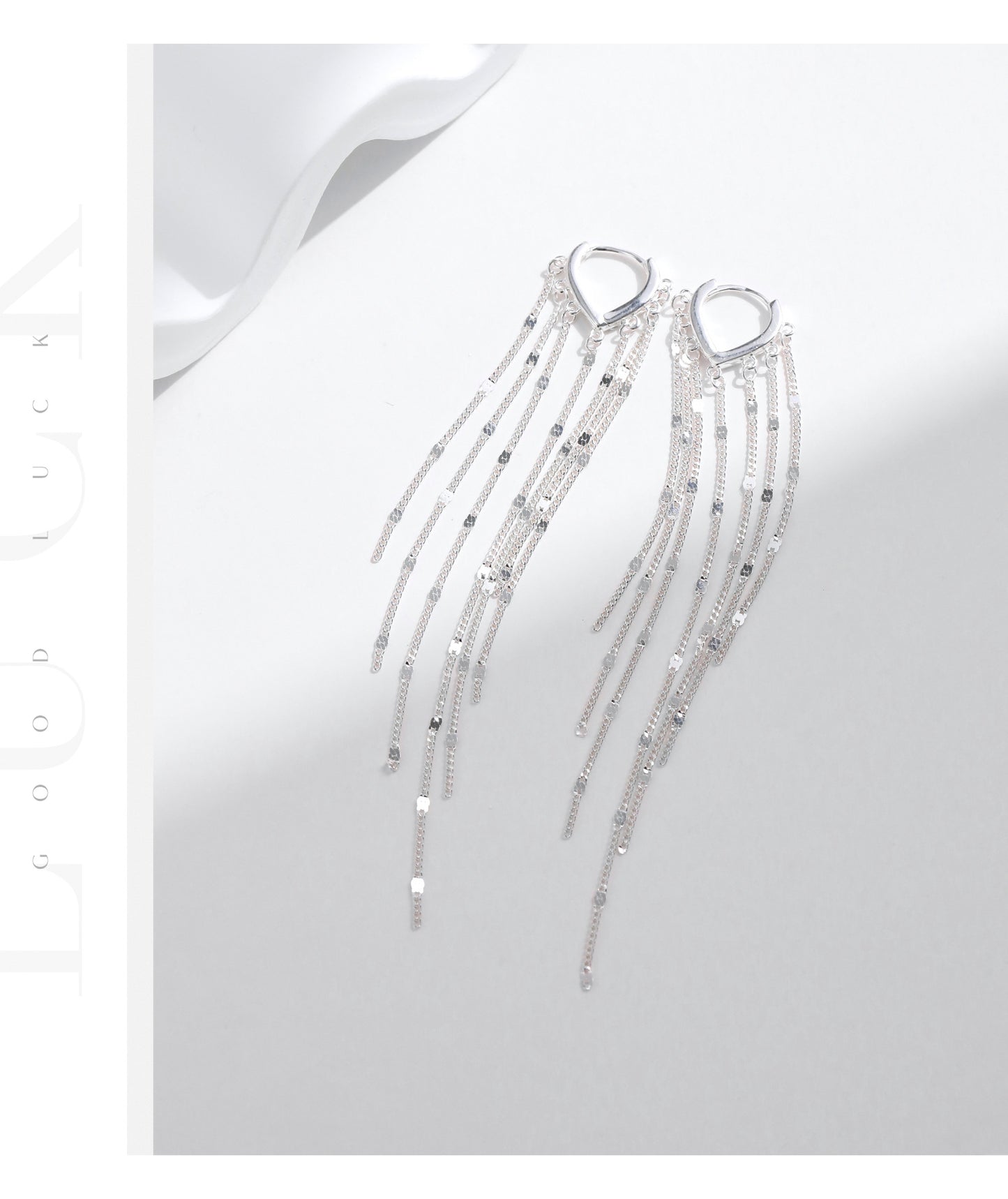 Long Tassel Hoop 925 Sterling Silver Earrings