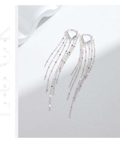 Long Tassel Hoop 925 Sterling Silver Earrings
