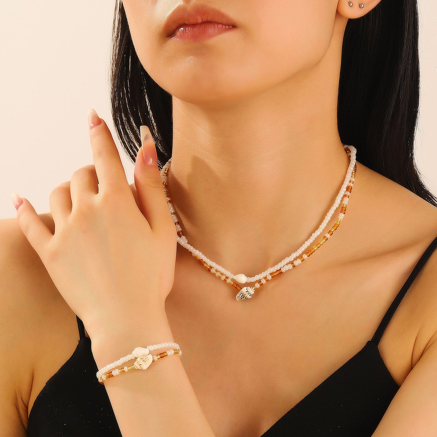 Rice Bead Conch Ocean Necklace & Bracelet Set