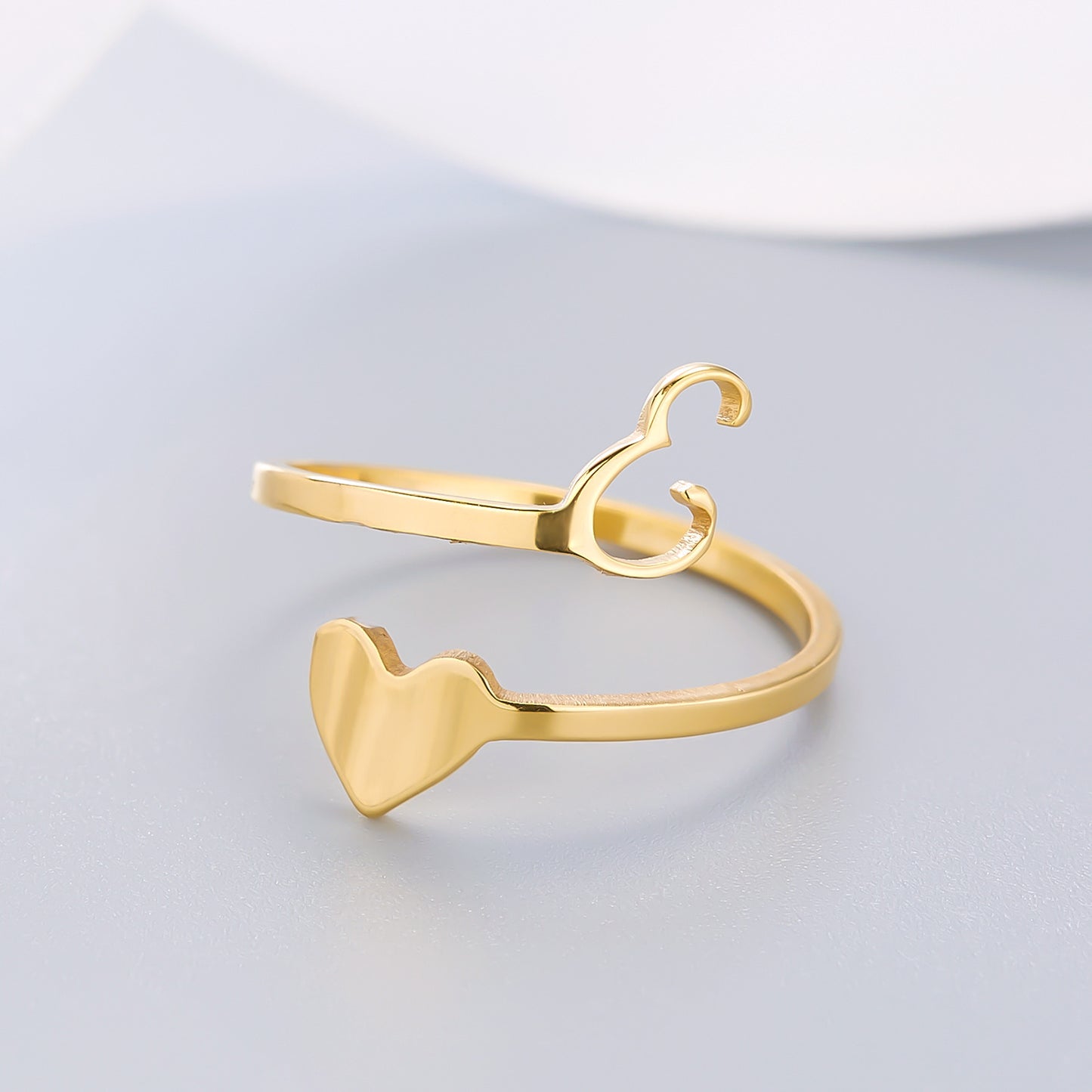 Heart 26 Letter Alphabet Open Ring