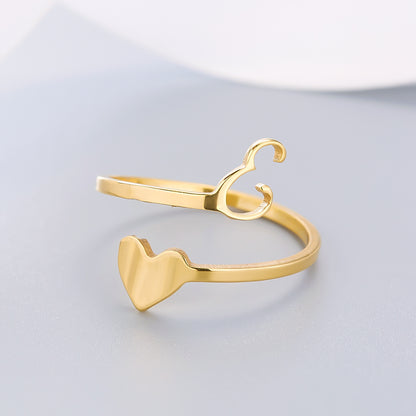 Heart 26 Letter Alphabet Open Ring