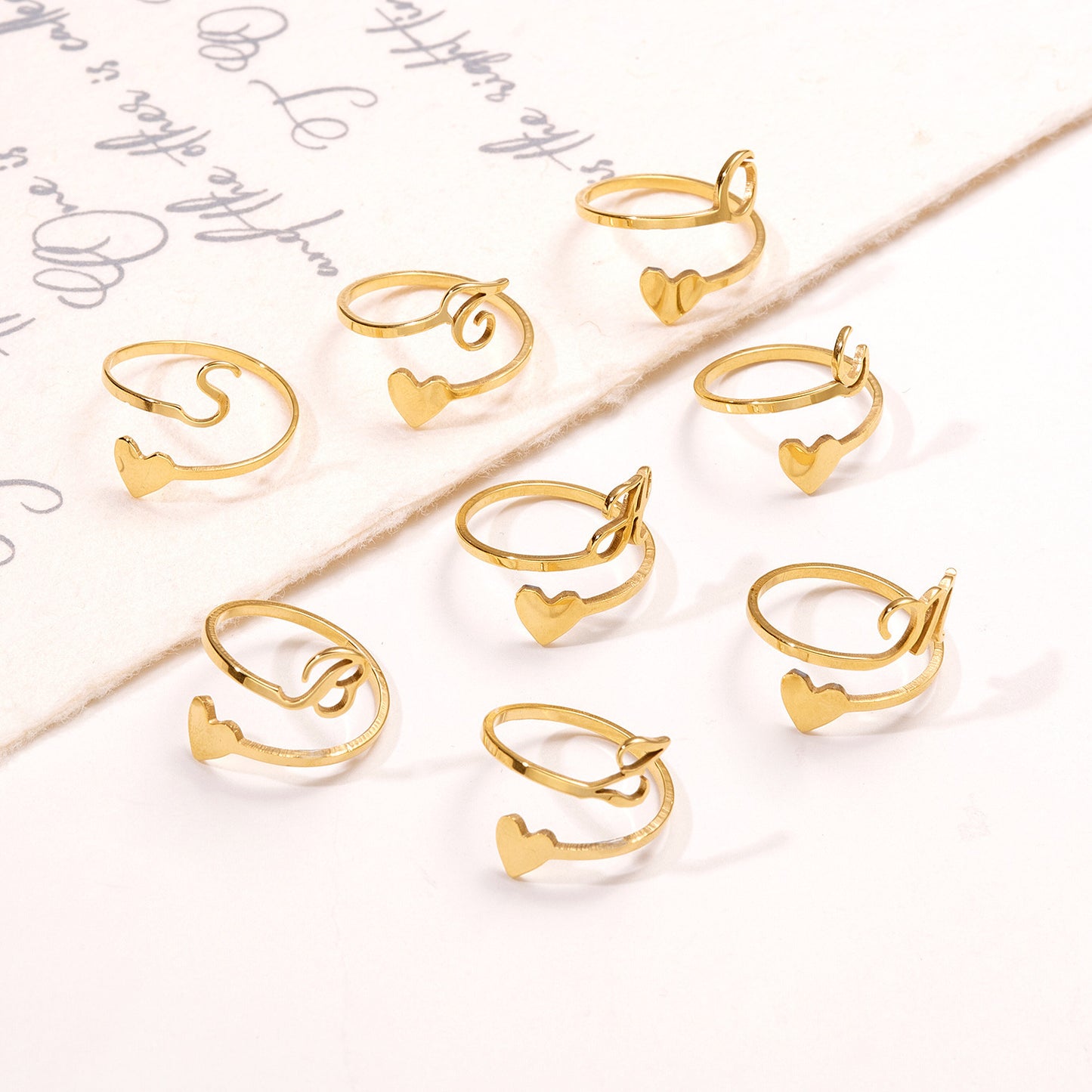 Heart 26 Letter Alphabet Open Ring