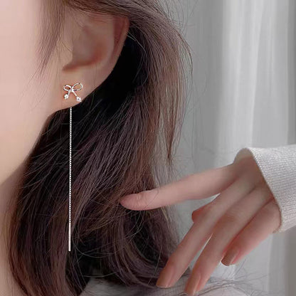 Bow Platinum Diamond 925 Sterling Silver Earrings
